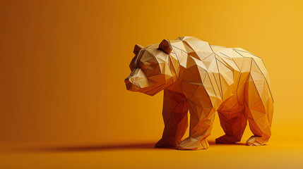 Simple bear image in style of origami background concept with empty space at side. 