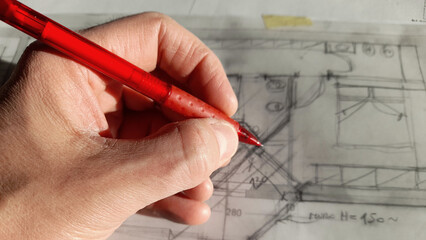 Architetto che progetta a mano libera con la sua matita - vintage