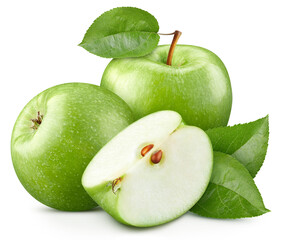 Green apple fruits isolated on white background