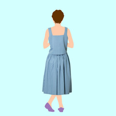 Illustration Asian woman wearing top crop and skirt.   