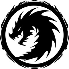 Dragon - Black and White Isolated Icon - Vector illustration