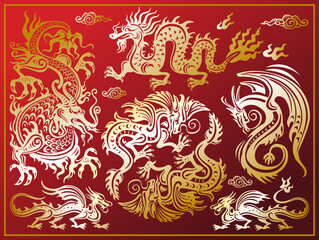 Set of Chinese Dragons suitable for Chinese New Year
