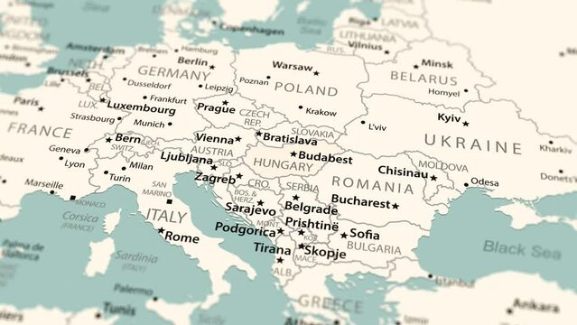 Hungary on the world map. Smooth map rotation. 4K animation.