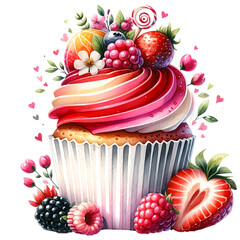 Cupcake adorned with fruits and flowers  - 28