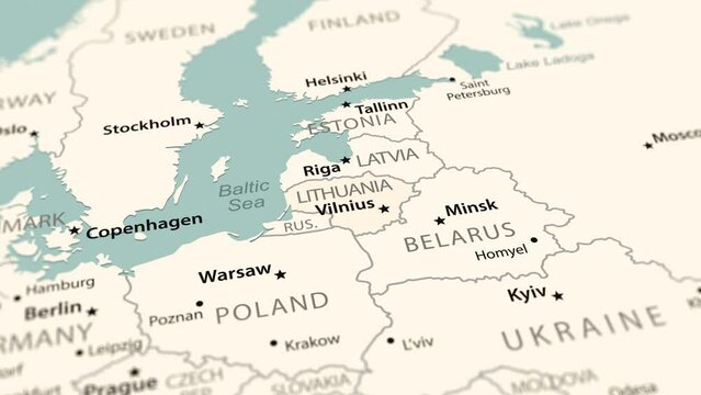 Lithuania on the world map. Smooth map rotation. 4K animation.