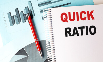 QUICK RATIO text on a notebook with pen on a chart background