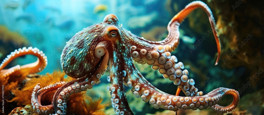 Poster Long arm octopus Macrotritopus defilippi. with copy space image. Place for adding text or design
