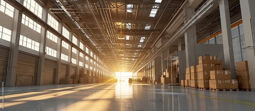 Aufkleber Innovative logistic warehouse complex Excellent solution for storing sorting and transporting products Transportation. with copy space image. Place for adding text or design