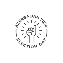 Azerbaijan 2024 election day, voting, raised hand. Vector icon label template