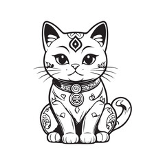 cute lucky cat statue vector illustration black and white