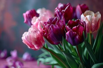 bunch of pink tulip flowers on a pink background
