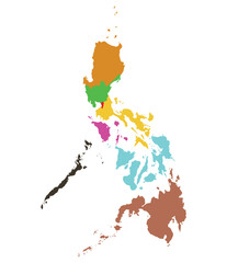 Philippines map. Map of Philippines in eight mains regions