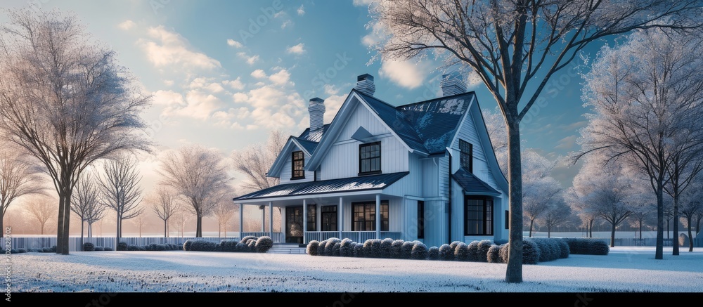 Poster modern farmhouse with white and blue details. with copy space image. place for adding text or design