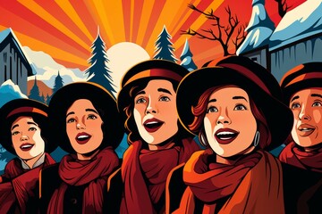 Obraz premium Village Carolers - Generative AI