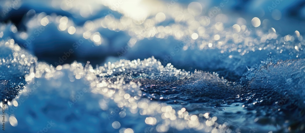 Poster light closeup shot of snow melting on the fingertip. with copy space image. Place for adding text or design