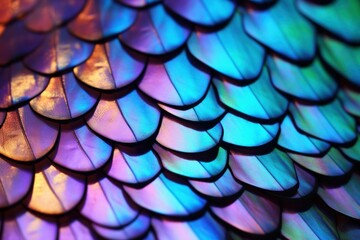 Photo of a macro shot of a butterfly's iridescent wing scales. Generative AI