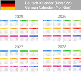 2025-2028 German Type-1 Calendar Mon-Sun on white background