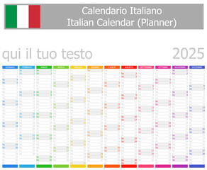 2025 Italian Planner Calendar with Vertical Months on white background