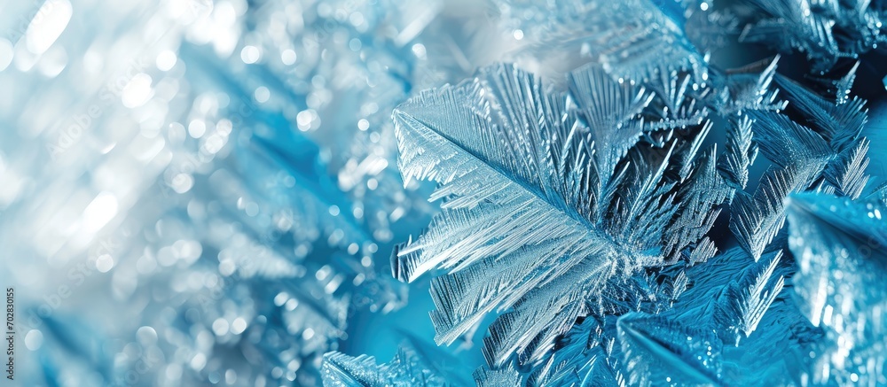 Poster Ice patterns on frozen glass Abstract ice pattern on winter glass as a background image Copy empty space for text. with copy space image. Place for adding text or design