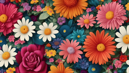 Fototapeta na wymiar Wallpaper with beautiful, colorful flowers, mosaic