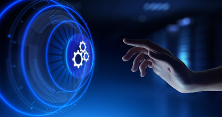 Gears icon automation process workflow technology concept on screen.