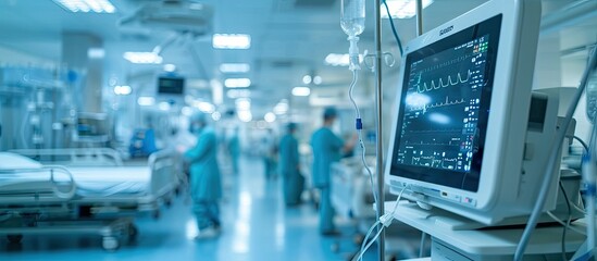 Hospital device with monitor Monitoring medical healthcare system. with copy space image. Place for adding text or design