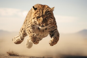 Photo of a split-second moment of an animal in mid-air. Generative AI