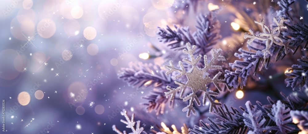 Aufkleber light purple background with snowflakes christmas background. with copy space image. place for addin