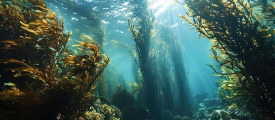 Kelp forest of Anacapa Island Channel Islands National Park. with copy space image. Place for adding text or design