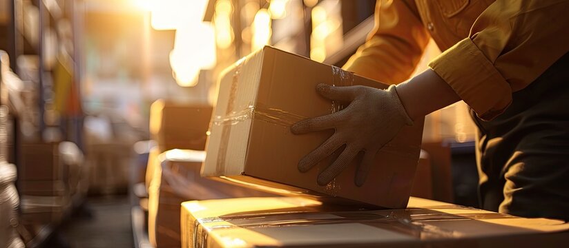 Hand person check package and distribution shipping and small business owner in export and cargo delivery Supply chain closeup and box from supplier ecommerce and logistics industry with courie