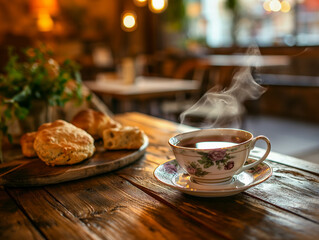 Earl Grey and Scones in Parisian Cafe - A Cozy and Sophisticated Tea Time Experience