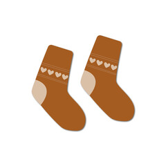 Vector flat illustration. Autumn cute and cozy icon for your design. Illustration of warm socks isolated on white background.