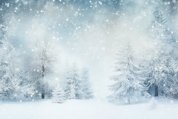Winter white forest with snow, Christmas background 