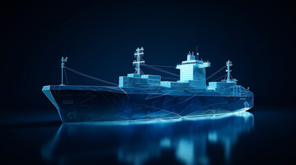 Abstract low poly 3d cargo ship isolated in dark - obrazy, fototapety, plakaty