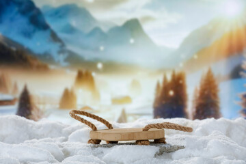 Winter background of free space and snow and frost decoration. 