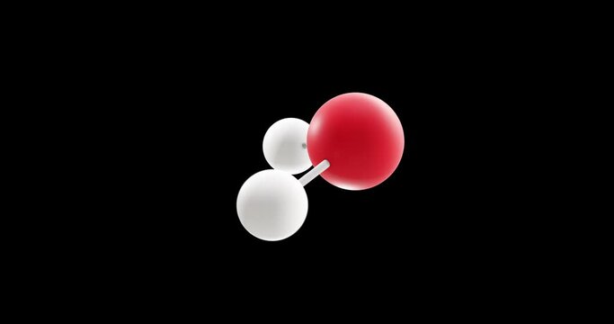 Water molecule, rotating 3D model of polar inorganic compound, looped video on a black background