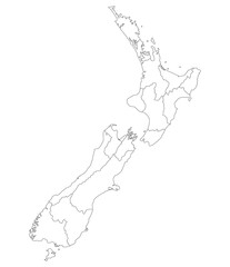 New Zealand map. Map of New Zealand in administrative provinces in white color