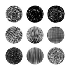Zestaw ręcznie rysowanych kół. 9 okrągłych kształtów z linii. - obrazy, fototapety, plakaty