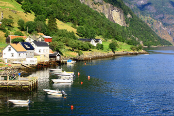 Fototapeta na wymiar Norway. A picturesque village on the coast of the Norwegian fjords.