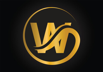 W Letter Logo with Golden Luxury Color and Monogram Design Vector Template.