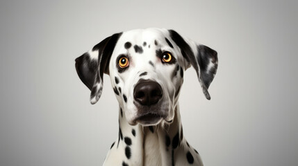A dalmatian dog is looking at the camera