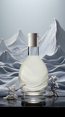 Feminine Perfume Product in Snowy Mountain Background