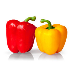 Red pepper and yellow pepper, with transparent background, reflection and shadow
