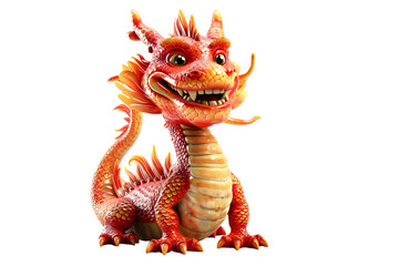 3d cute red dragon on white background