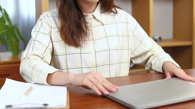 Asian woman searching finding a job by using application online smartphone and computer, small business owner, freelancer, employees office worker female lifestyle modern technology working at home