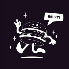 Hamburger Retro Mascot On Black BG