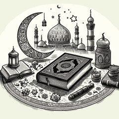 Free vector hand drawn sketch the holy book of the koran - obrazy, fototapety, plakaty