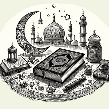 Free vector hand drawn sketch the holy book of the koran