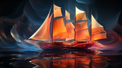 Raamstickers sailing ship in the sea authentic abstract background © wahyuart17