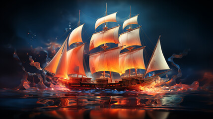 sailing ship in the sea digital abstract background - Powered by Adobe